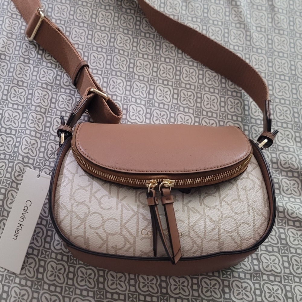 (SOLD) Calvin Klein Brown and Cream Crossbody Bag
